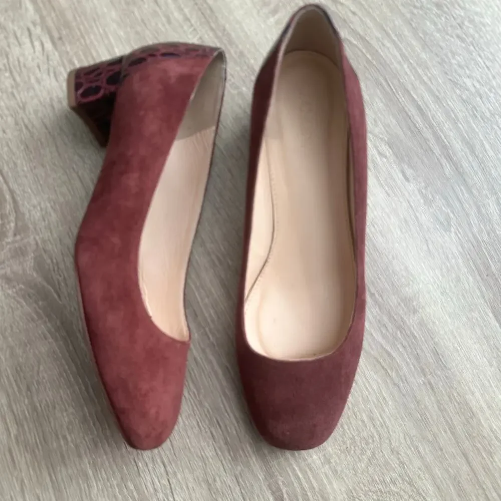 J.Crew Evelyn Cross Embossed Block Heel Suede Pumps - Picture 1 of 4